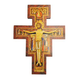 Krzyż drewniany zdobiony SAN DAMIANO - Styl Florencki, Asyż (MG-K-319)