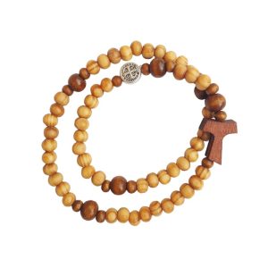 Bransoletka Różaniec pełny drewniany - Św. Benedykt (MG-BZ-044)